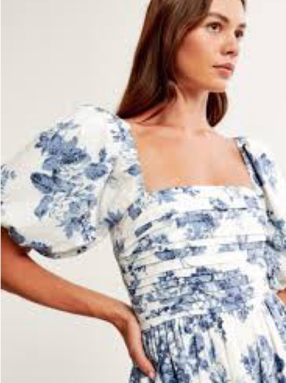 Abercrombie & Fitch Blue and White Floral Puff-Sleeve Mini Dress